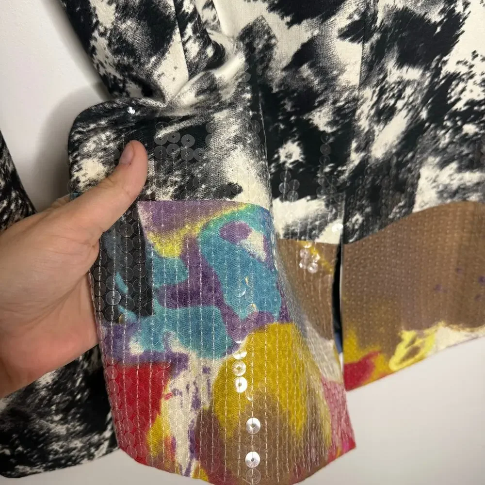 Chico's Womens Black and White Sequin Geisha Jacket Size 0 (Small) - Picture 5 of 6